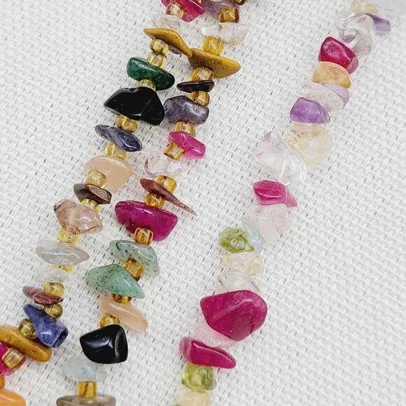 Lot Of 3 Semi Precious Gemstone Infinity Chip Necklaces Two 36" One 31" Boho - Picture 8 of 9